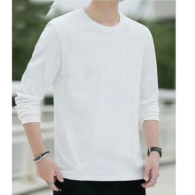 秋季男士纯棉长袖T恤圆领休闲百搭纯色薄款透气长袖T恤