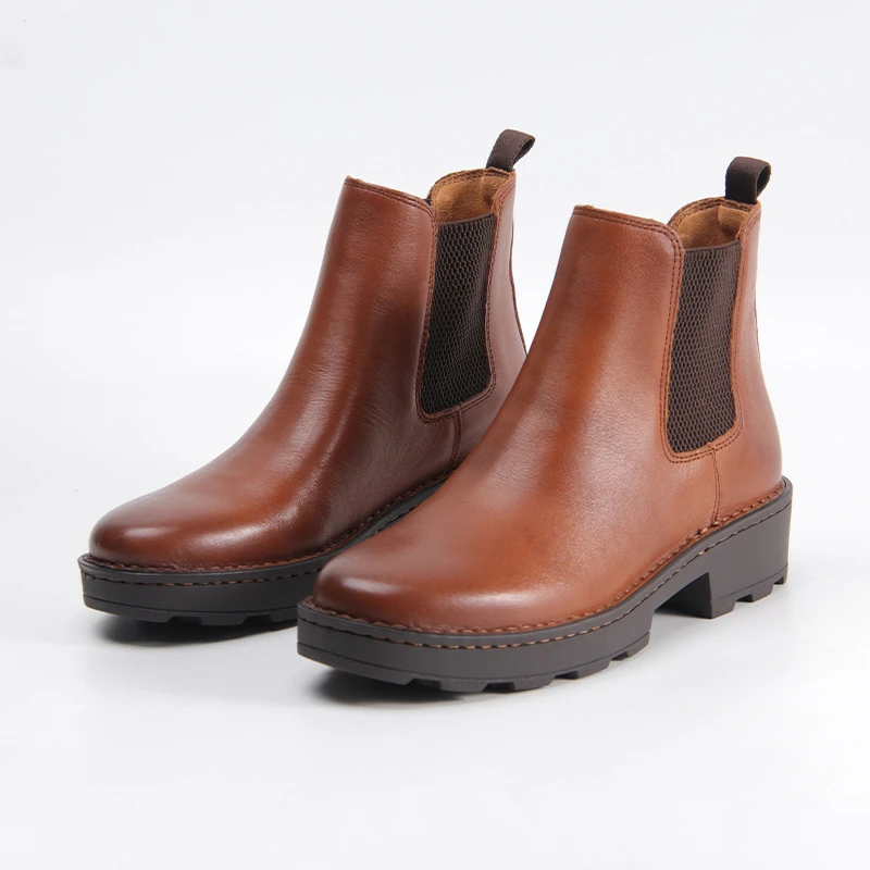 春季4CM厚底切尔西战靴进口小牛皮短靴子高智新款淡人保暖烟筒靴