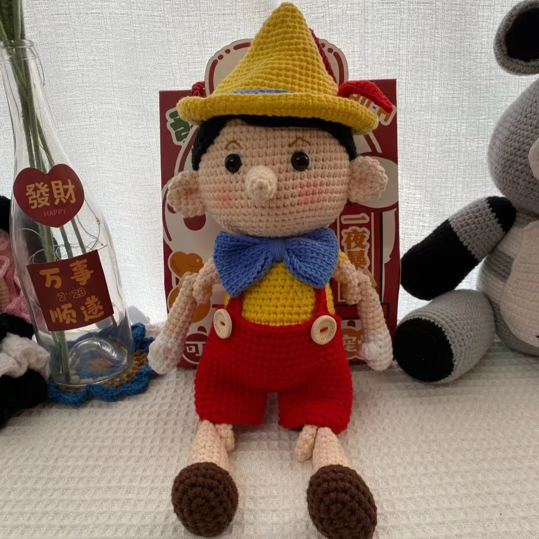 手工毛线钩织diy匹诺曹钩针玩偶成品戴帽高37cm