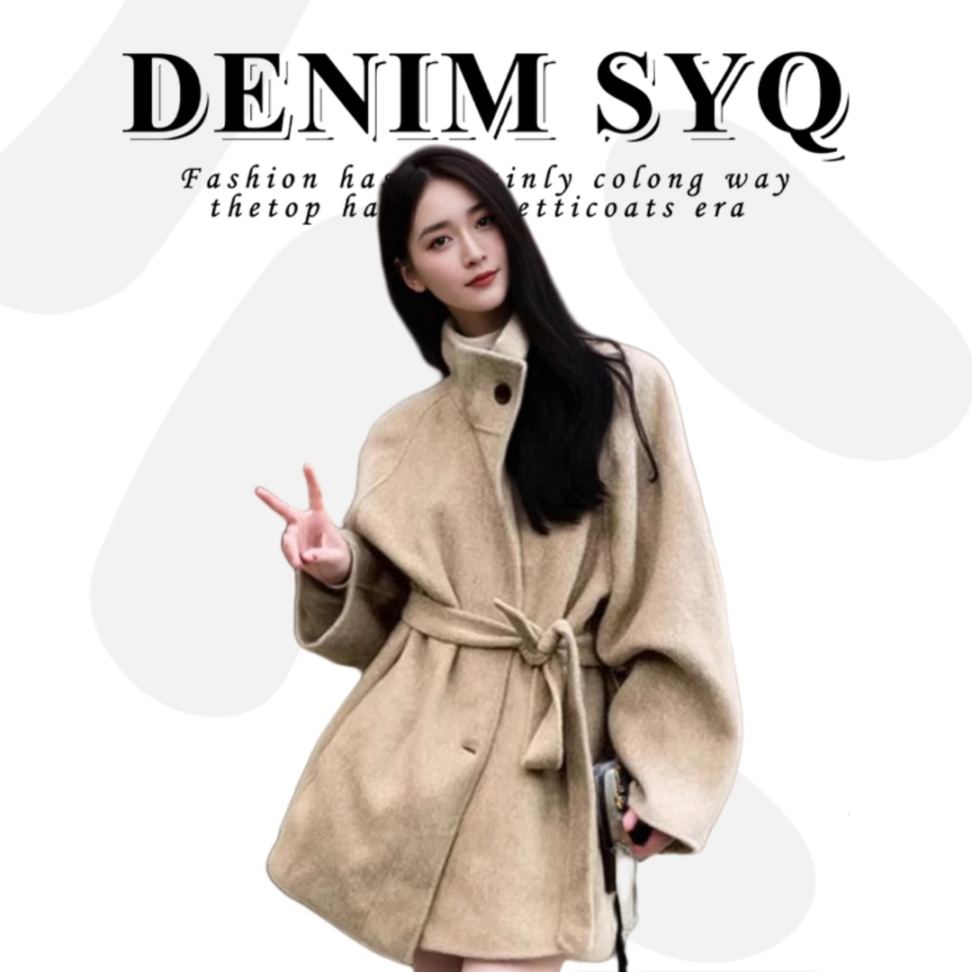 卡其色正肩短款大衣女秋冬高级感超好看收腰气质今年流行毛呢外套