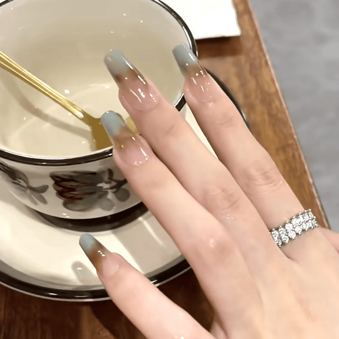 【美拉德长/短甲】秋冬爆款薄荷绿美甲琥珀晕染甲片穿戴甲30片锦