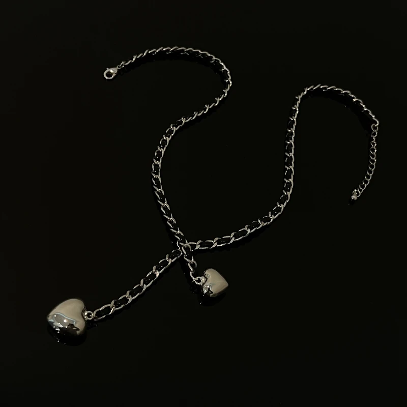 铜合金皮质项链 12242秋冬新品毛衣链爱心小Y字小香风款