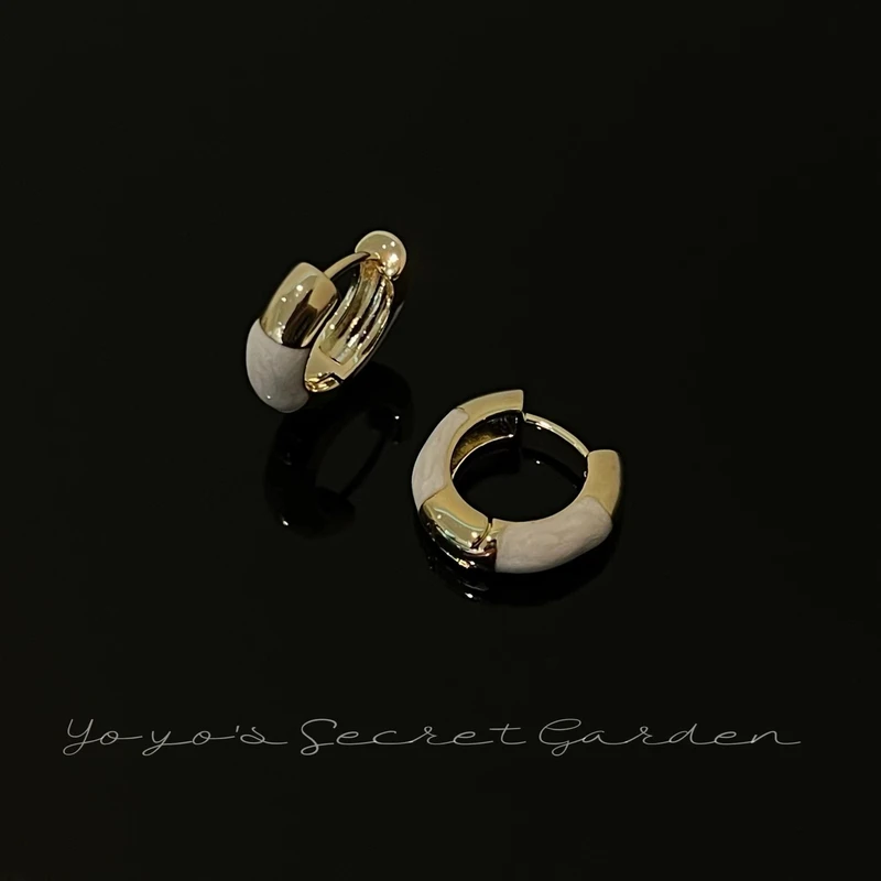 铜合金树脂耳饰 甜奶油系列细闪白滴釉耳圈耳扣0987