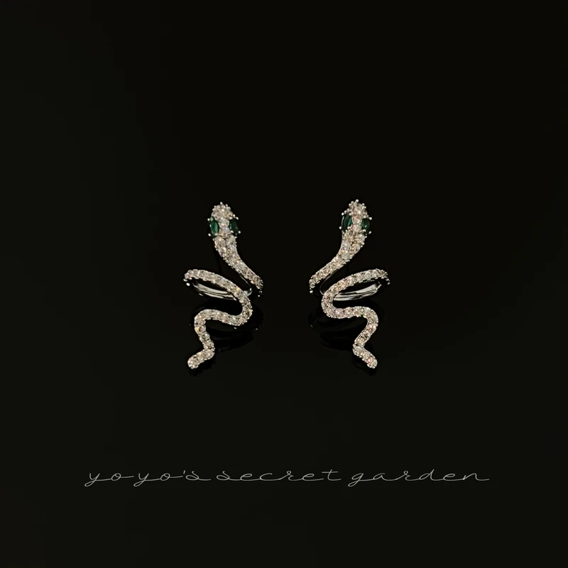 铜合金合成锆石耳饰 时尚女神满钻小蛇耳钉耳环6517