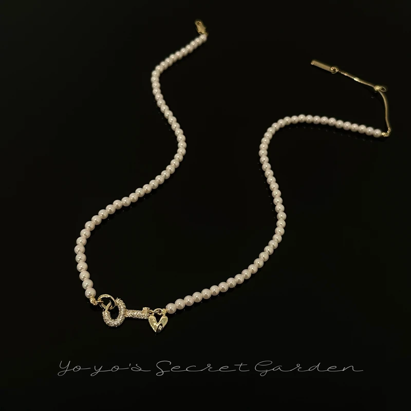 铜合金仿珍珠项链 韩版甜妹小钥匙珠珠锁骨链项链683