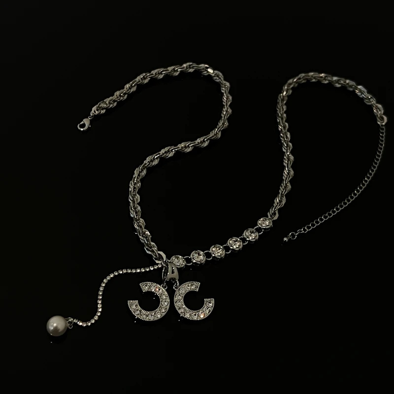 铜合金锆石项链 0762时髦撞款链条项链