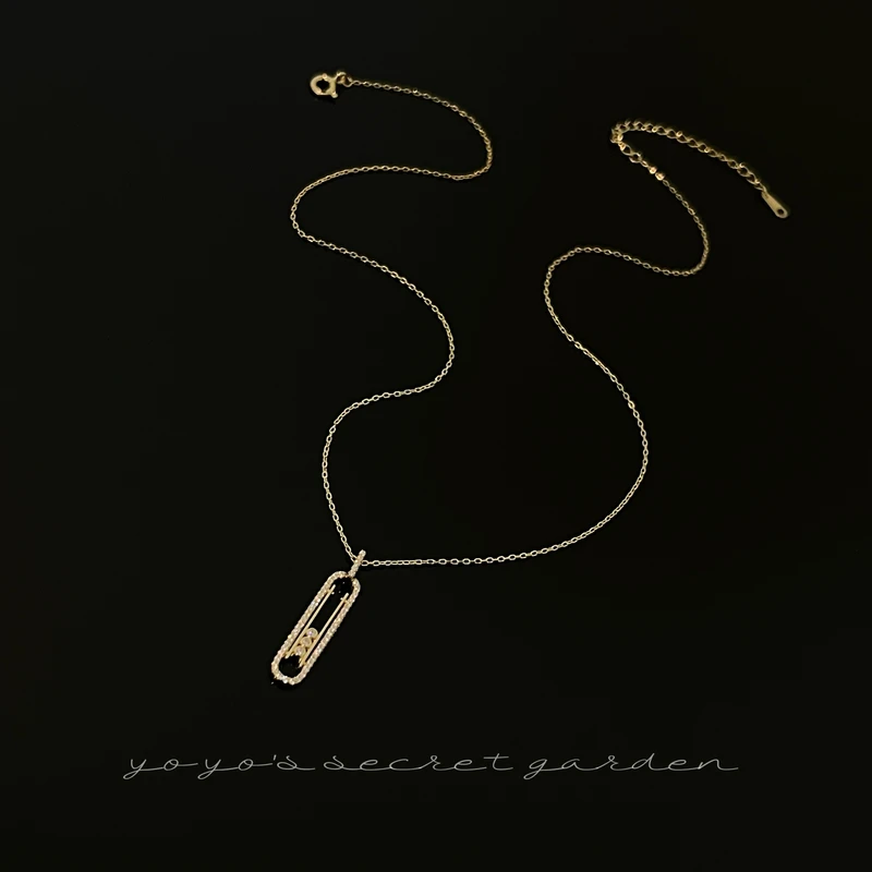 坠链均925银合成锆石 6531尚潮流回形针吊坠锁骨链项链