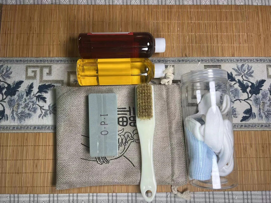 实心竹盘玩工具包（红黄油+刷子+一副手套+抛光板+盘玩袋+罐子）