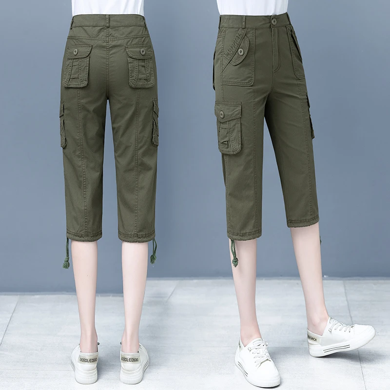 休闲哈伦裤女小脚裤夏季新款宽松薄款七分裤工装裤高腰显瘦松紧腰