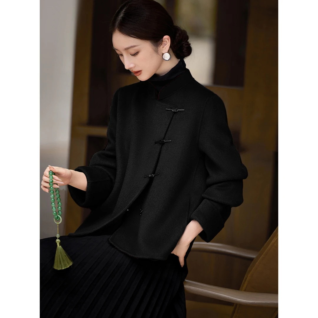 新中式国风短款呢外套女2024秋季新款简约时尚百搭小个子毛呢上衣
