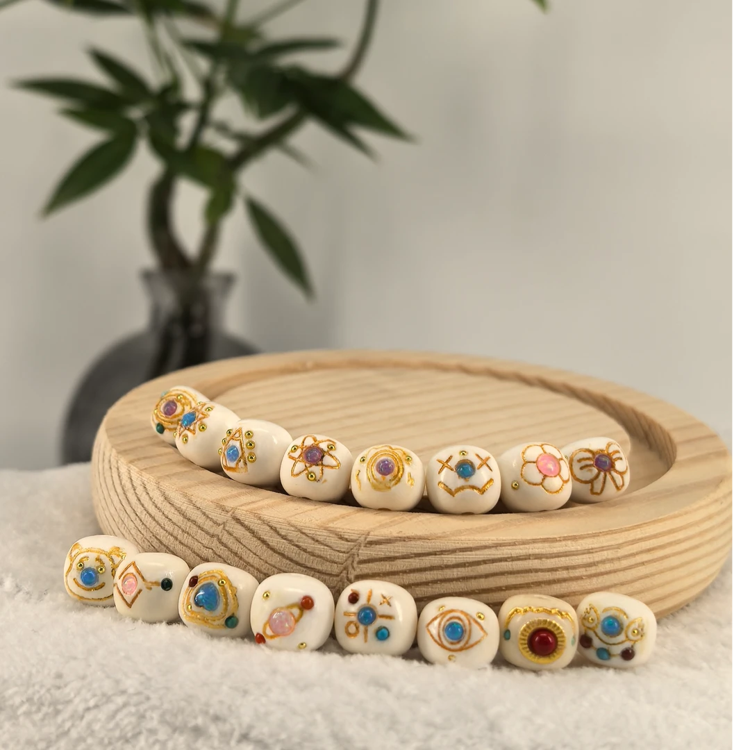 天然猛犸牙镶嵌设计款珠老型珠10*9mm单珠散珠 多巴胺配珠