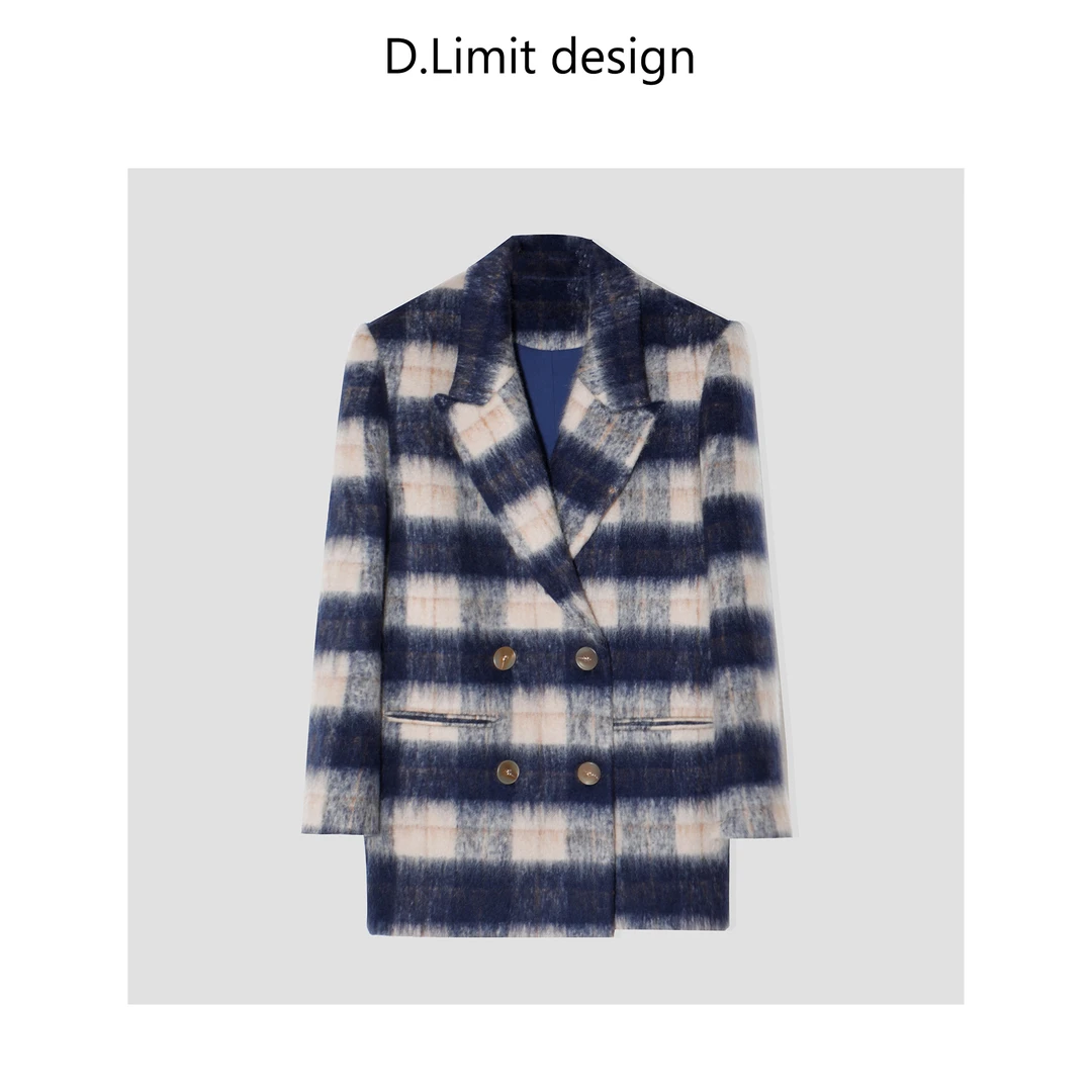 【D.Limit design】高级感复古格纹毛呢外套
