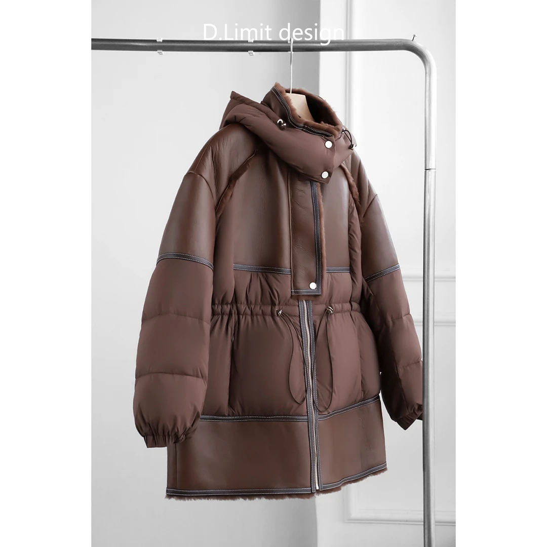 【D.Limit design】时尚保暖拼接抽绳收腰鹅绒服DL-OB3957