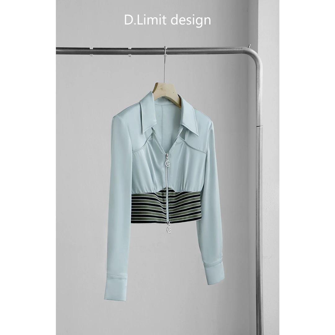 【D.Limit design】时尚条纹拼接垫肩短外套DL