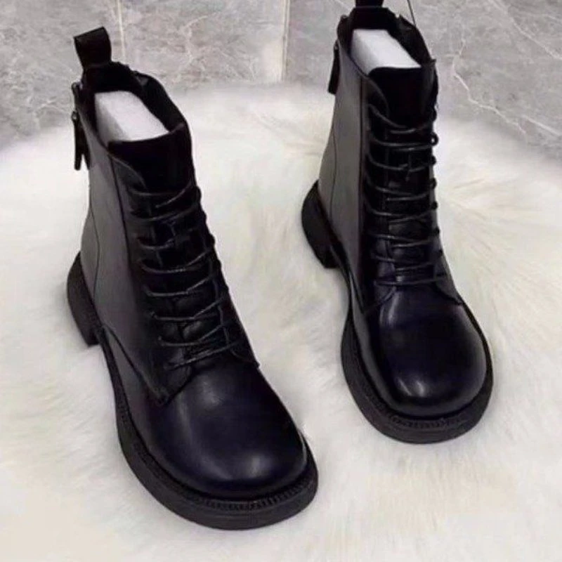 真品真软皮马丁靴女2023秋冬新款洋气英伦皮靴子厚底加绒炸街短靴