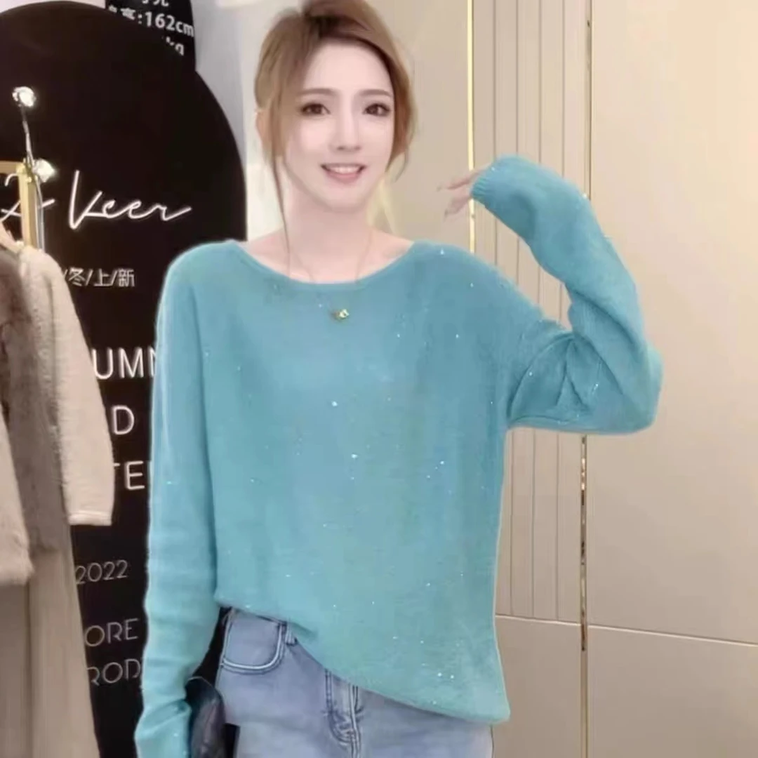 【女婿家】亮闪闪上衣针织衫套头长袖宽松显瘦纯色毛衣女装爆款