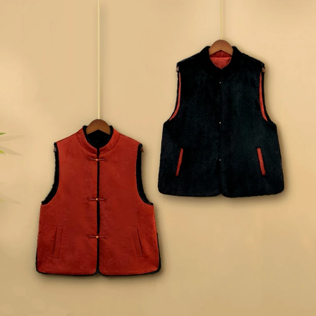 【红梦】冬季马甲国风新中式冬季加厚外套马夹冬款国风加厚马甲