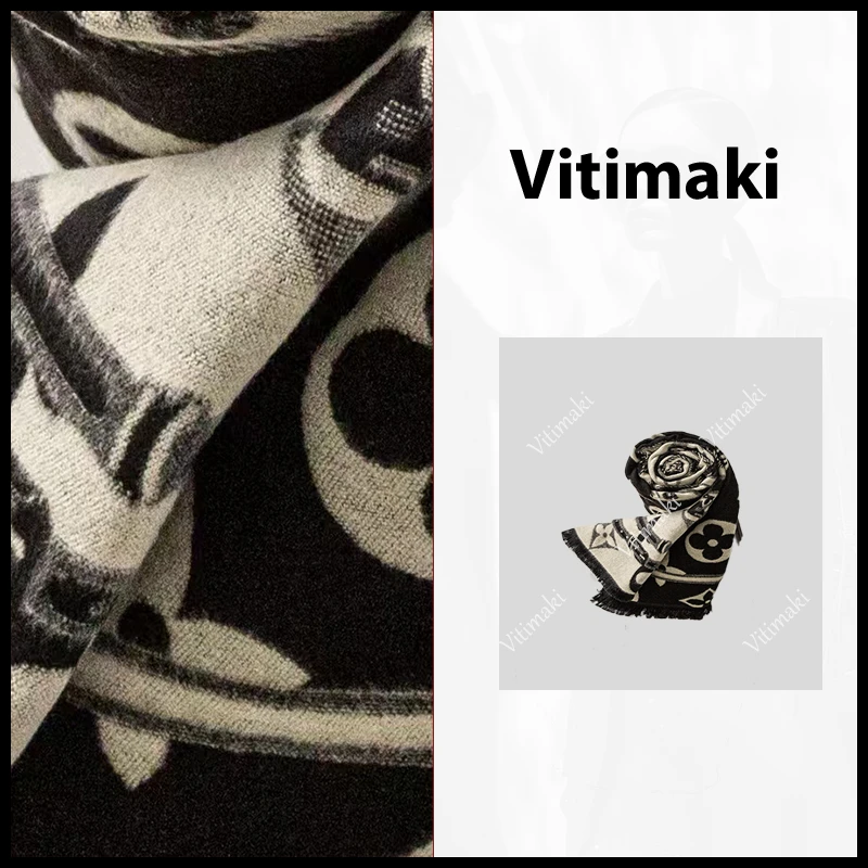 【Vitimaki/定制】【四叶草】黑色双面双色披肩围巾 Y