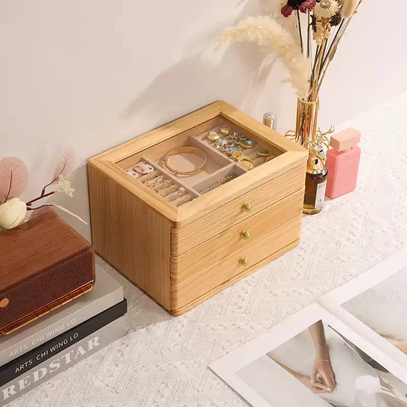 首饰盒/箱 【柏睿严选】顶部可视首饰收纳盒多层实木黄金珠宝首饰盒