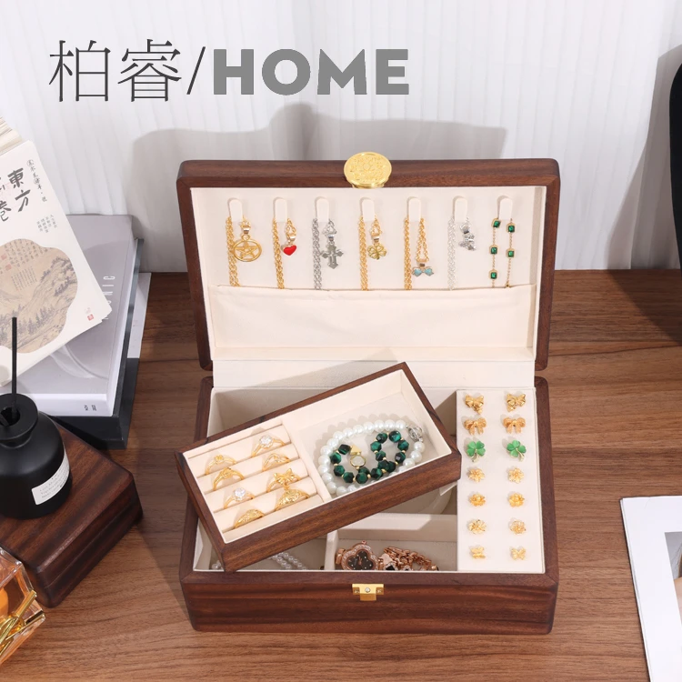 首饰盒/箱 简约家用复古带锁公主欧式木质首饰收纳盒奢华生日礼物