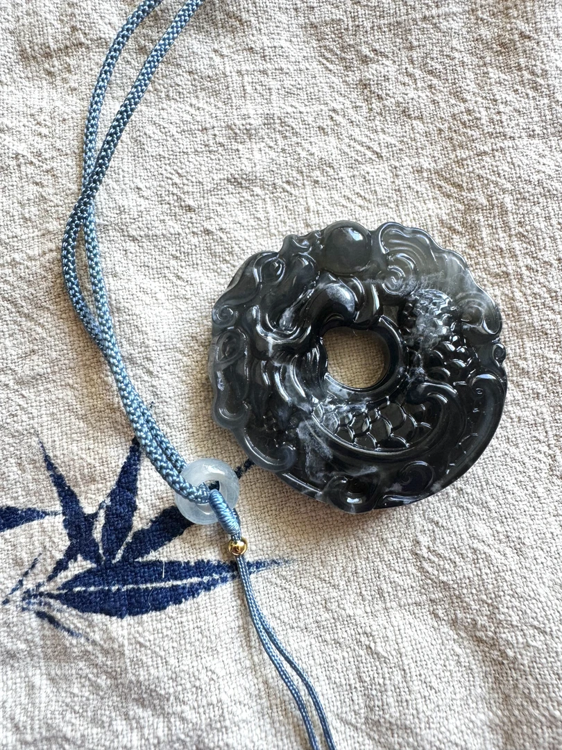 大自然色彩纯天然岫玉复古中国风祥龙扣玉佩吊坠男女款平安扣挂件