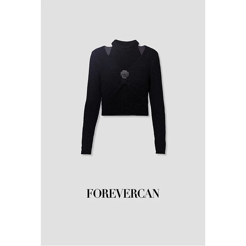 FOREVERCAN“蝴蝶效应”客定银丝混纺露肩针织挂脖背心+开衫 MY3925