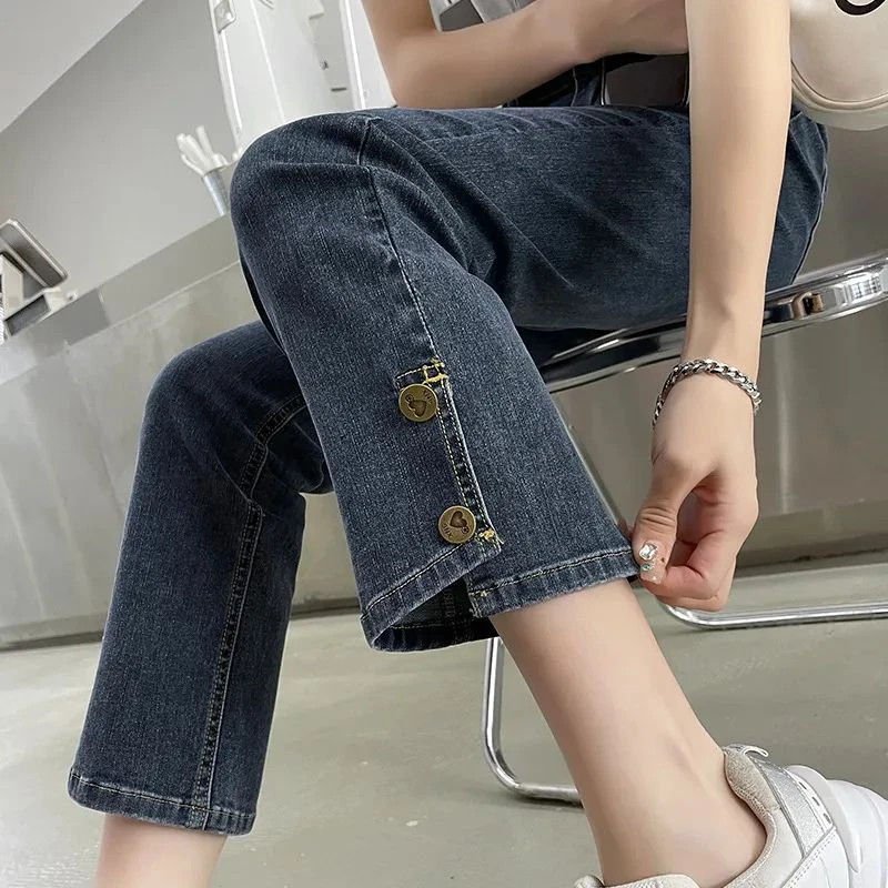 显瘦牛仔裤女法棍裤开叉小个子女2025女装高腰显瘦新款烟管直筒裤