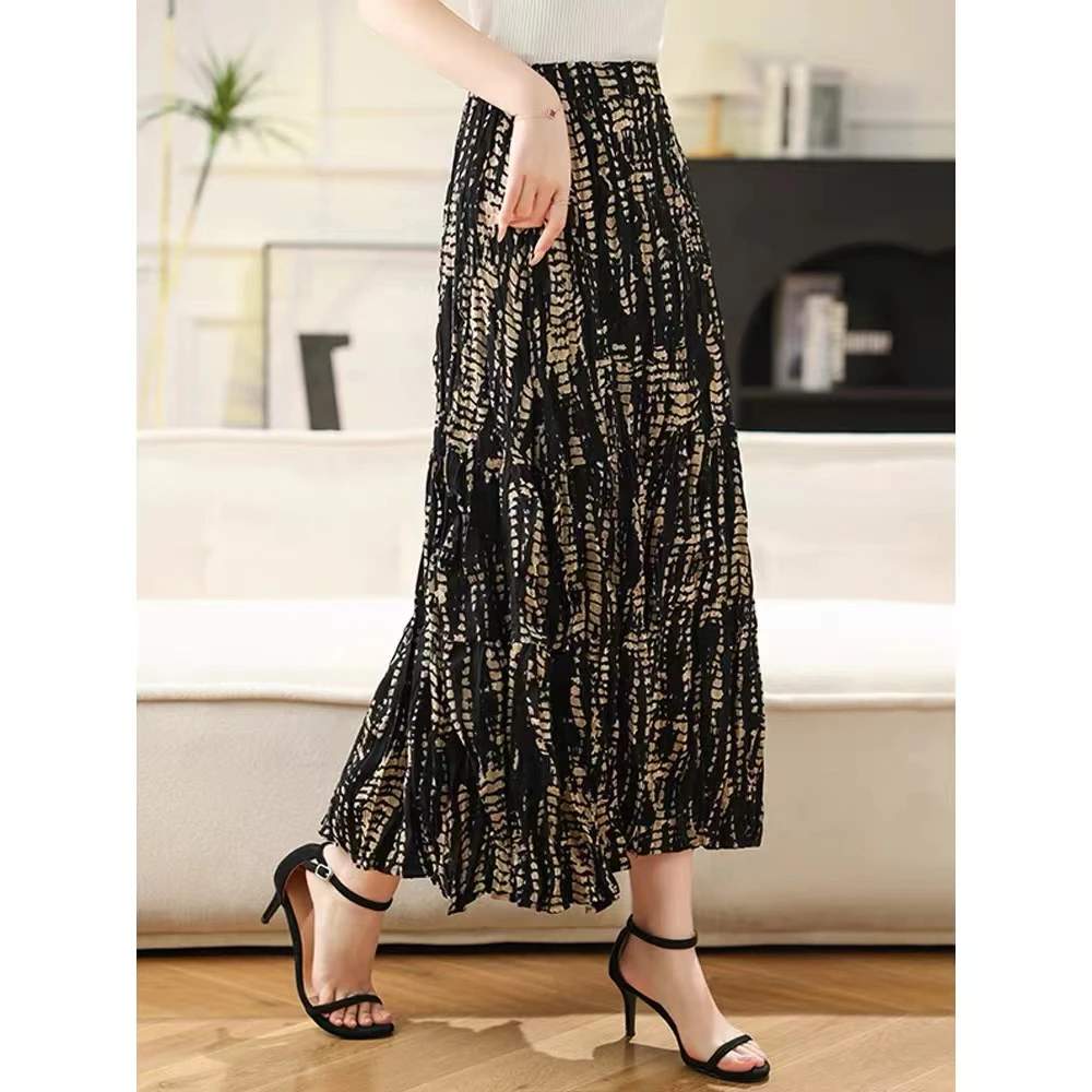 P362L  松紧腰复古重工艺术压褶印花A字半身裙（裙长90（90-140斤）