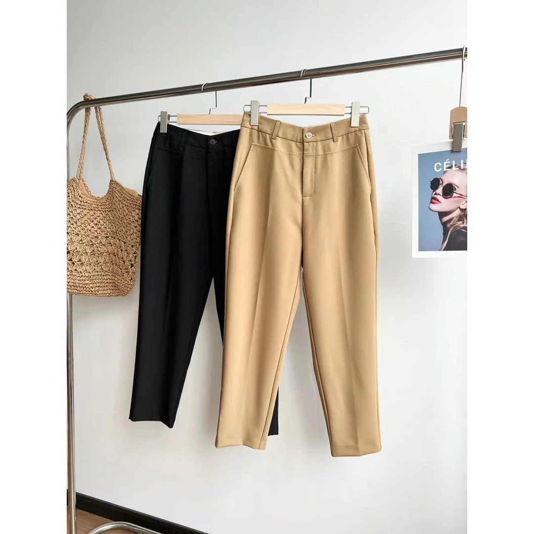 小静折扣~A679L    高腰对称设计拼缝小脚直筒西裤 （卡码拍大）