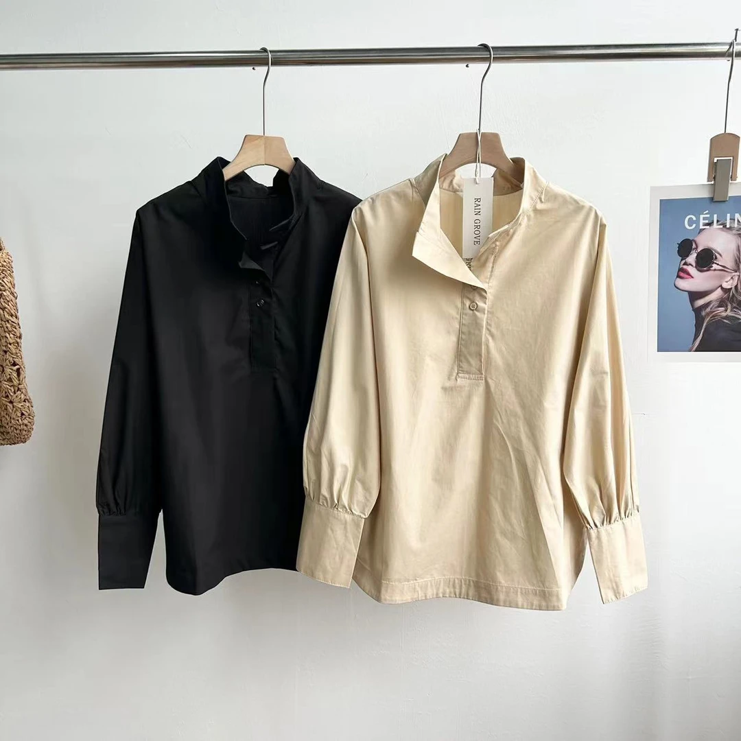 小静折扣~U350P半门襟开叉弧形下摆设计感宽松长袖衬衣（卡码拍大）