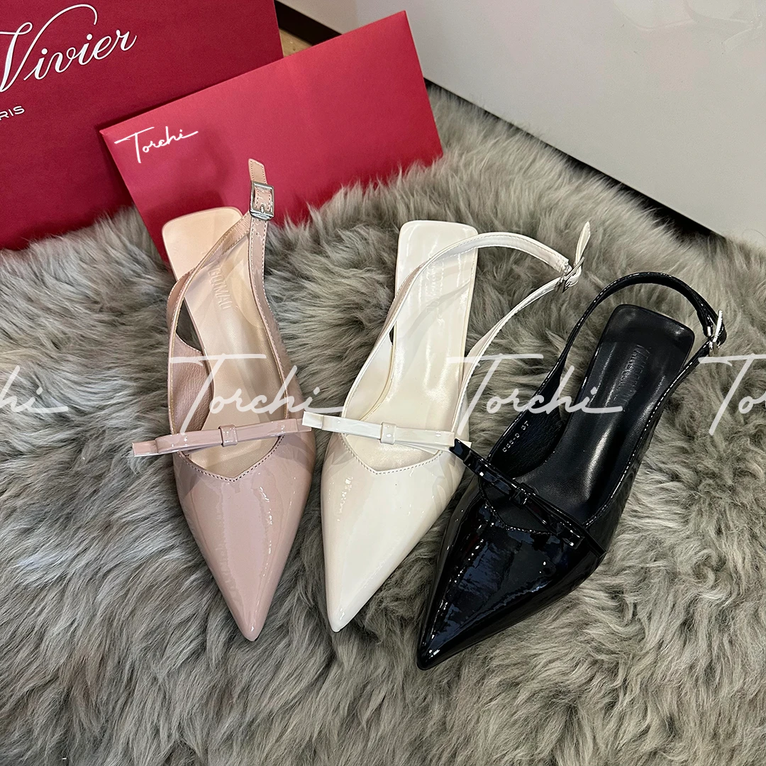 TORCHI / 香奈蝶影 /  少女气质细跟女蝴蝶结经典纯色漆皮高跟鞋