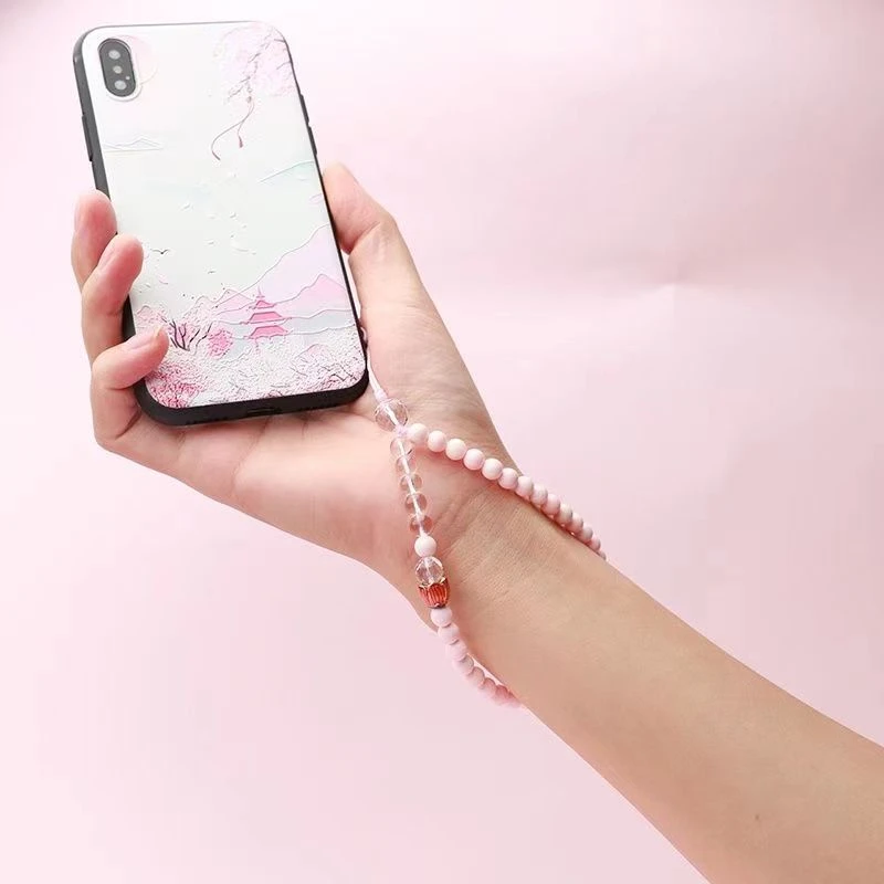 2025新款天然白水晶粉贝短手机挂链挂绳挂件女甜美粉色系少女心