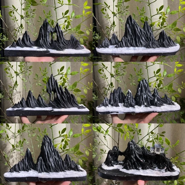 灵璧石文房意境雪山山峰摆件靠山石鱼缸造景茶桌茶台摆件29×7×18