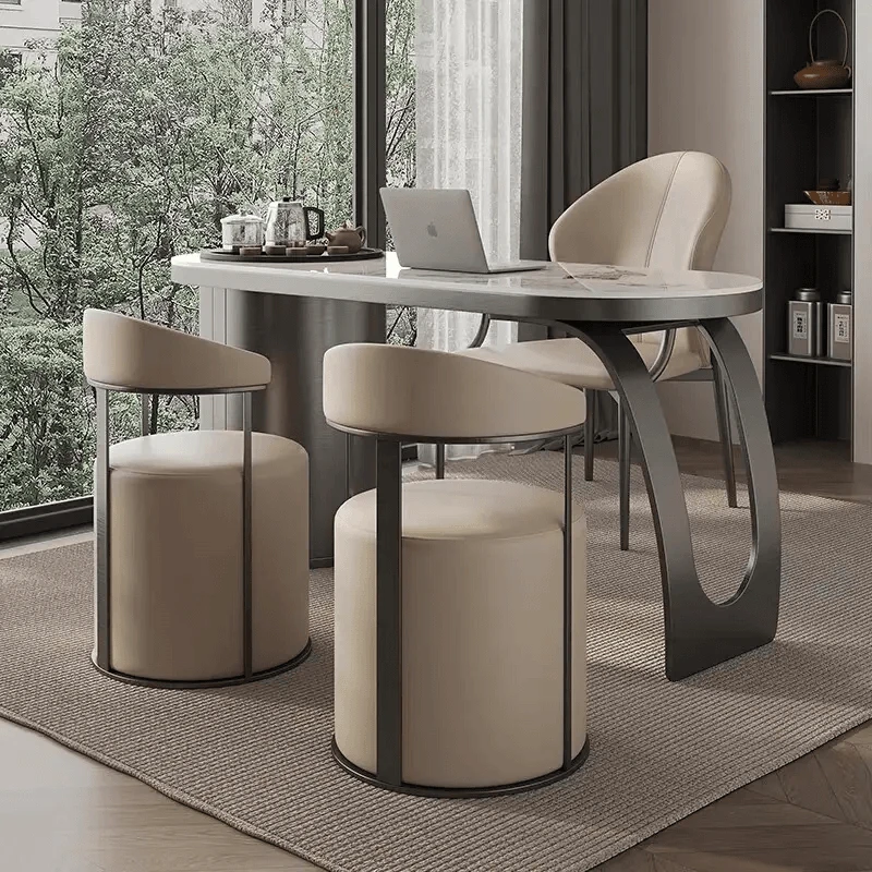 不锈钢高品质意式茶桌岩板茶台桌椅台面现代泡茶桌喝茶写字台设计