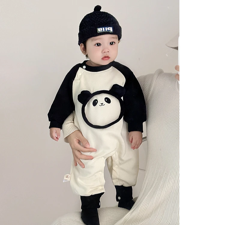 婴儿纯棉衣服秋冬装男宝宝夹棉薄棉连体衣春秋冬外出保暖哈衣爬服