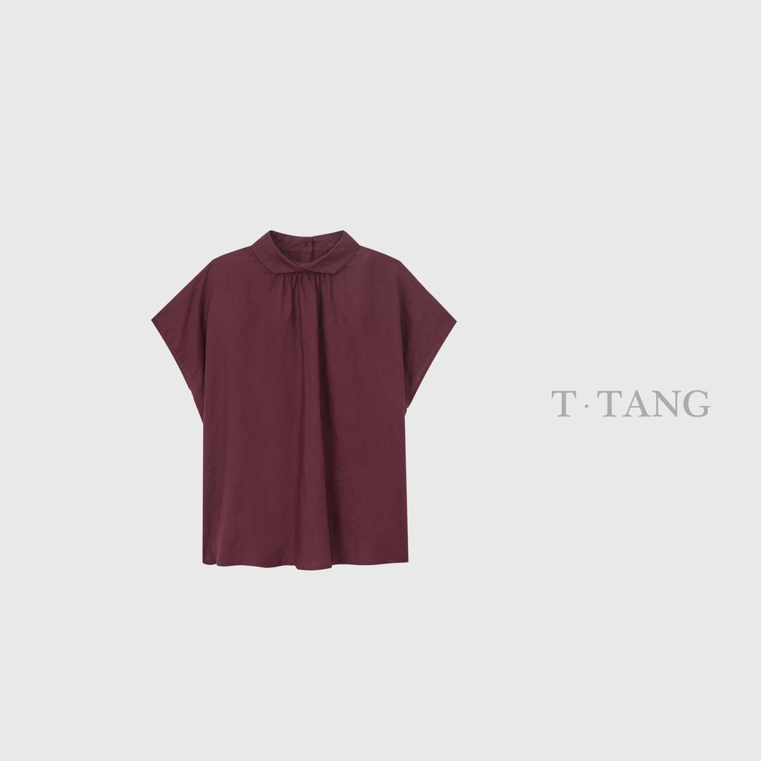 夏季夏布100亚麻面料经过砂洗洗水工艺百搭翻领半袖上衣【6368】jj