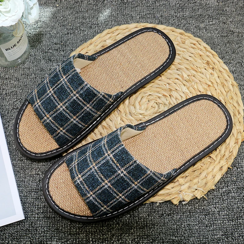 夏季居家木地板亚麻凉拖鞋吸汗防滑防臭男女情侣家用室内日式家居