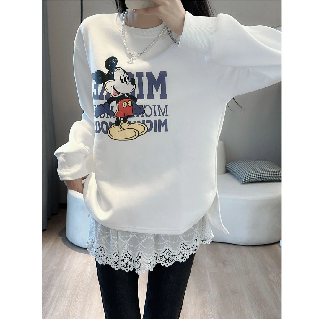 卡通中长款卫衣秋冬新款宽松时尚字母上衣设计感长袖上衣-11924