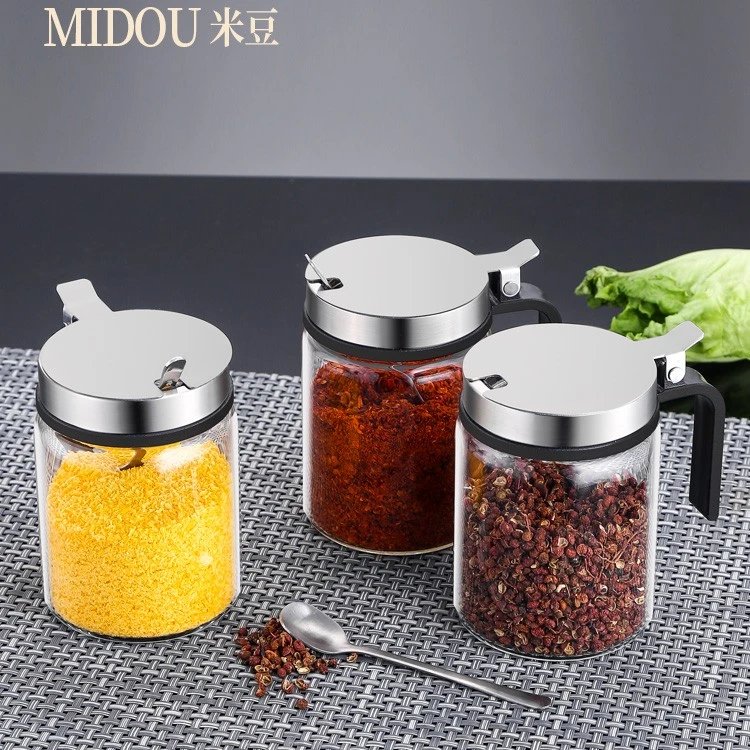 厨房用品大全调料瓶不锈钢高硼硅防潮玻璃家用调味调料盒勺盖盐瓶