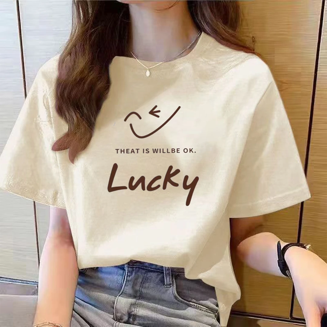 【新品】短袖t恤女2024新款圆领设计感显瘦百搭印花时尚半袖