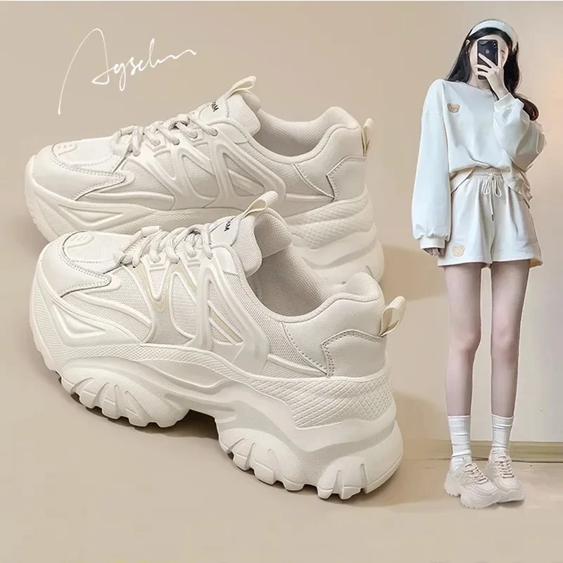 奥古狮登显脚小老爹鞋女款2024夏季网红薄款透气厚底小白运动鞋