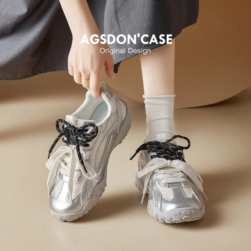 奥古狮登银色德训鞋女款2025夏季户外登山鞋休闲运动鞋复古老爹鞋