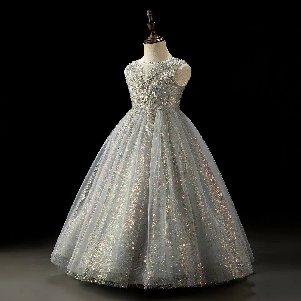 【庄周梦蝶】女童连衣裙珍珠礼服文艺气质夏季走秀洋气蓬蓬裙