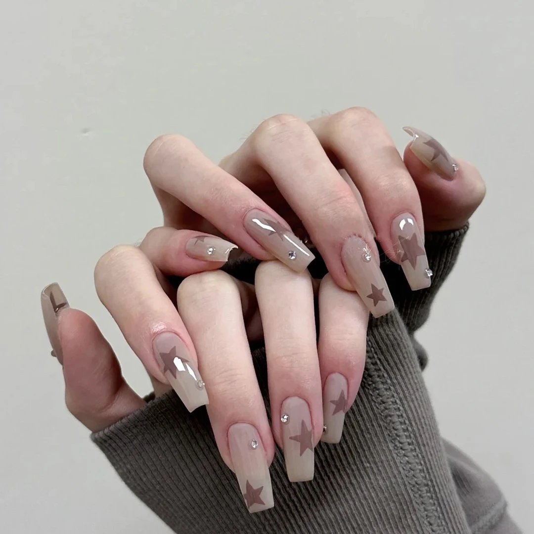 「星星眼」秋冬美拉德高级纯欲裸色手绘星星美甲纯手工穿戴甲