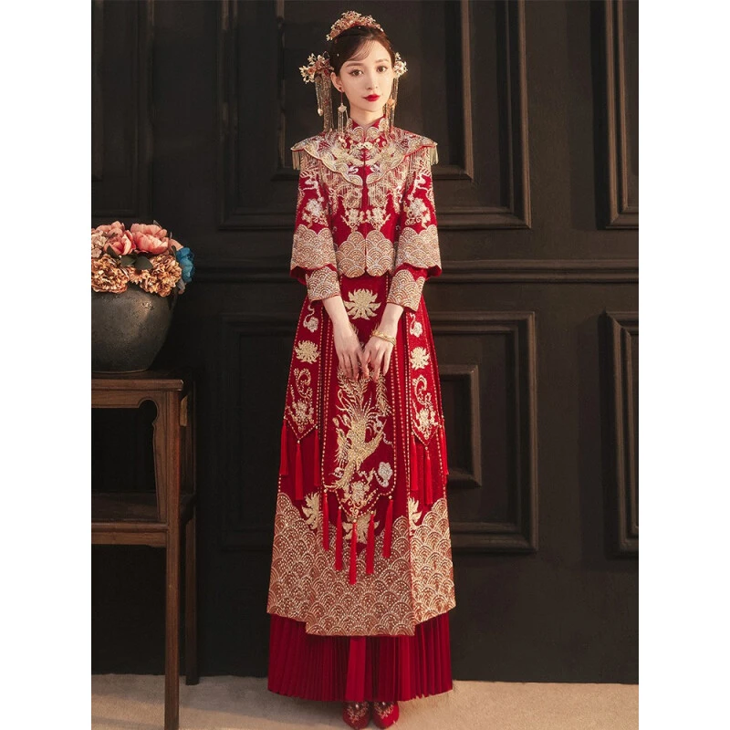 秀禾服2024年春夏结婚礼服中式嫁衣情况红色小个子显瘦新娘嫁衣
