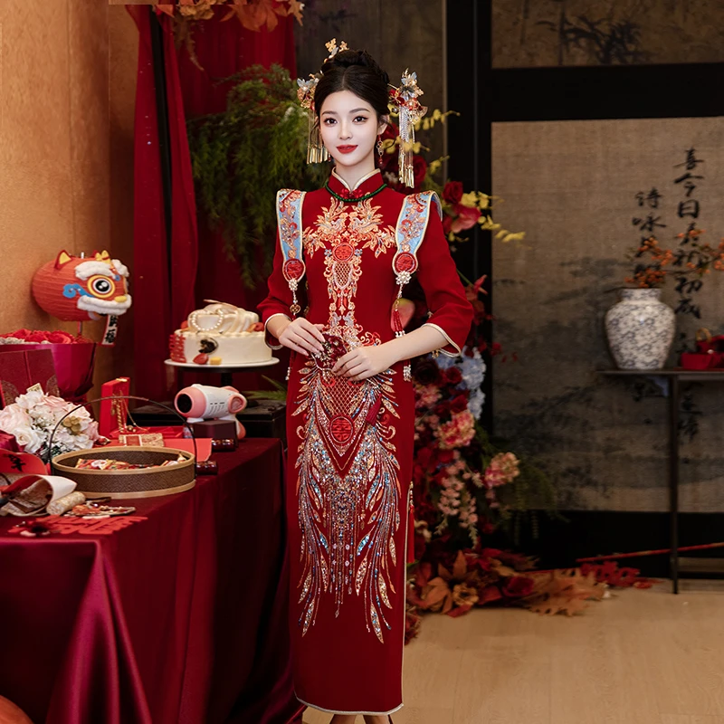 高端旗袍敬酒服2025新中式嫁衣新娘敬酒服婚宴礼服秋订婚出门国风