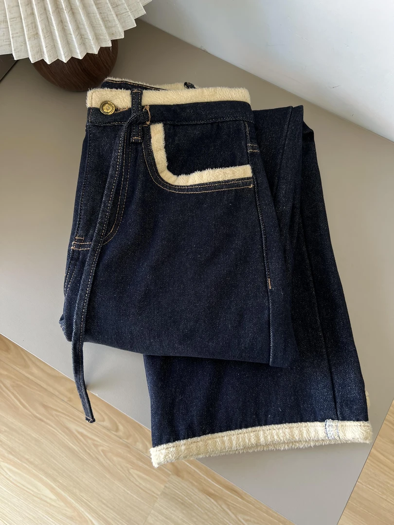 微胖mm黑色小个子加绒阔腿牛仔裤女2024冬季新款高腰宽松直筒裤子