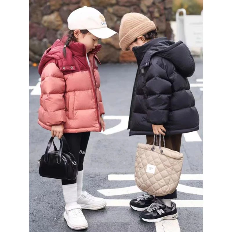 66女童洋气羽绒服童装保暖连帽亲子装中大童时尚外套小童加厚长款