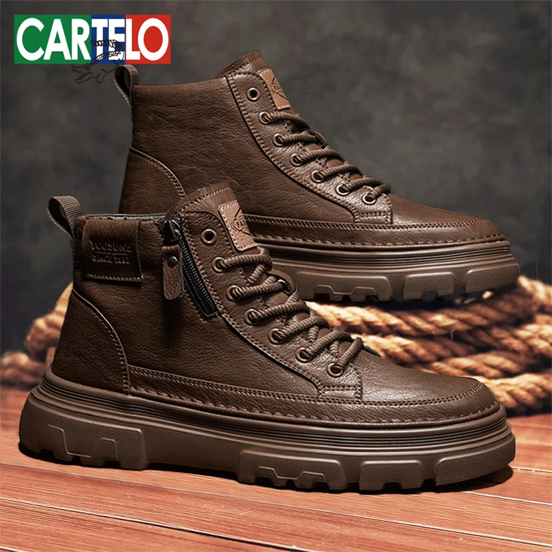 卡帝乐鳄鱼男鞋户外休闲马丁靴男秋冬季新款时尚百搭厚底高帮皮靴