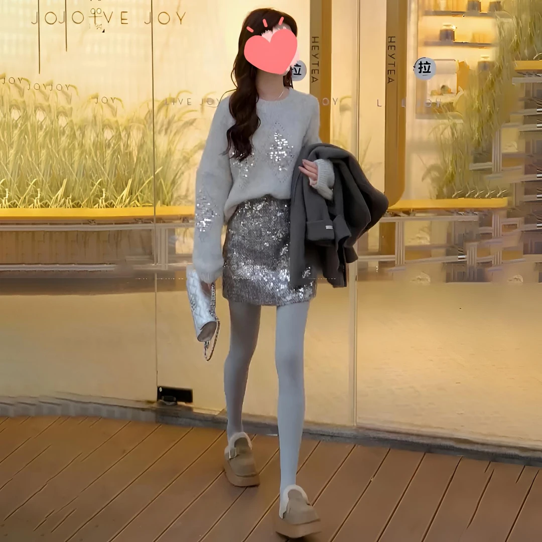 时尚洋气重工亮片毛衣+半身裙两件套套装女2024新款爆款洋气网红